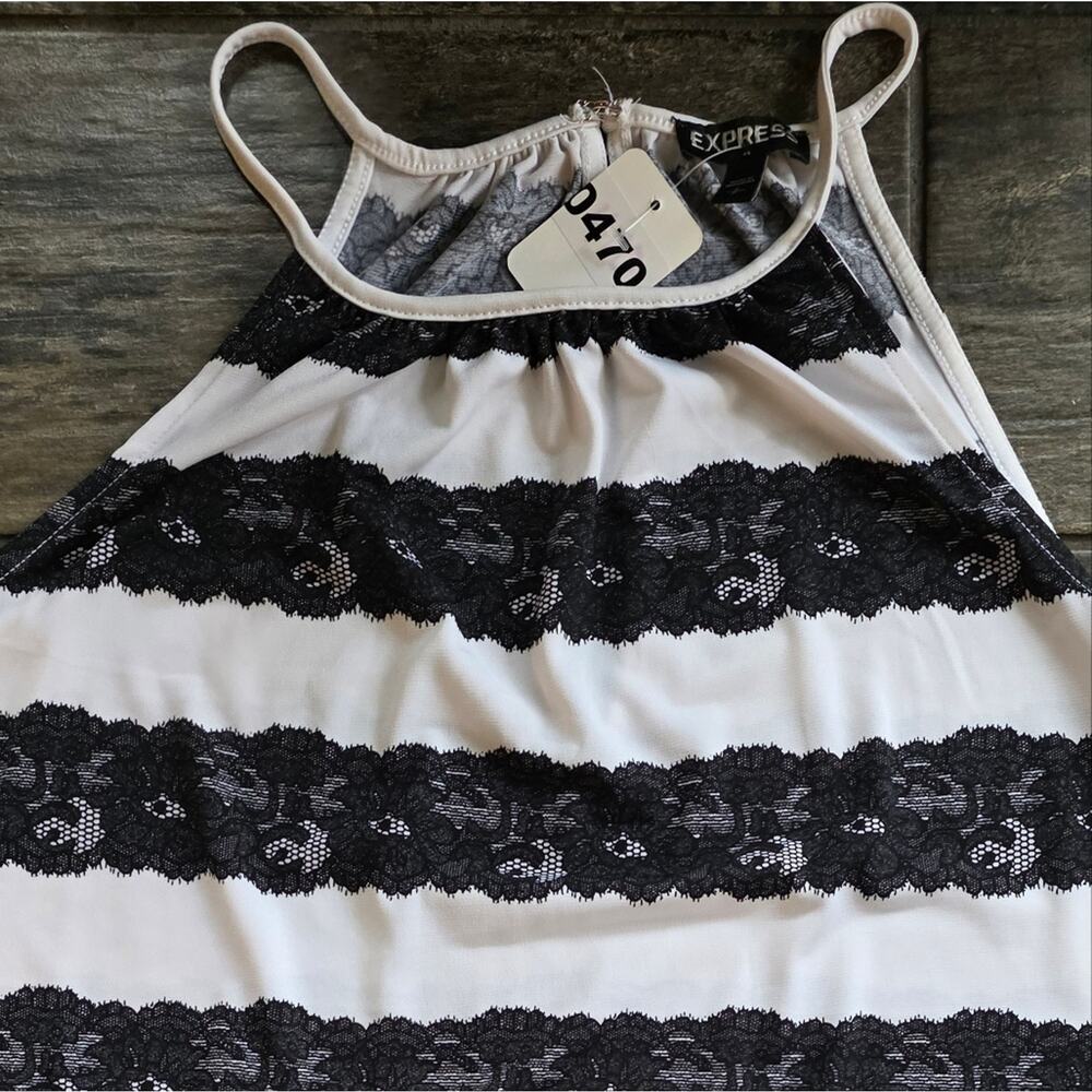 #470 Express Black and White Lace Stripe Tank Top